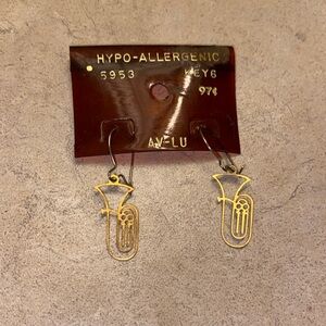 Gold Toned Tuba Earrings Vintage